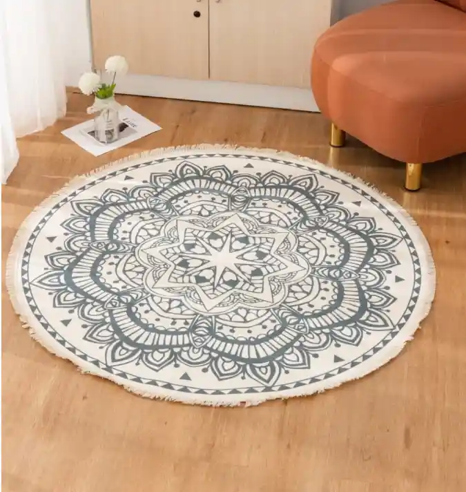 Alfombra Redonda De Estilo Étnico Para Dormitorio O Sala De Estar Gris