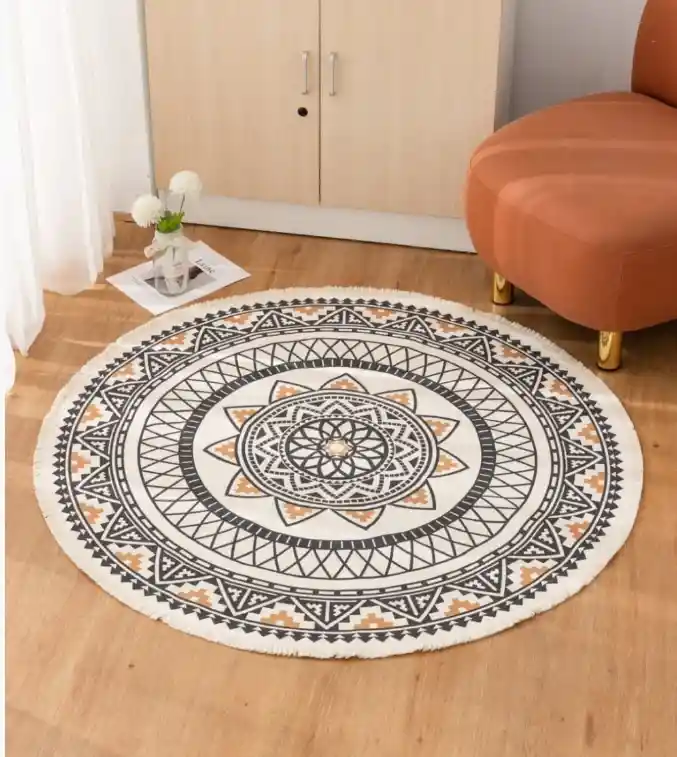 Alfombra Redonda De Estilo Étnico Para Dormitorio O Sala De Estar Naranja