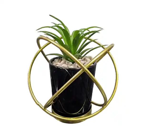 Terrario Decorativo Átomo Minimalista Dorado Elegante Con Planta Artificial