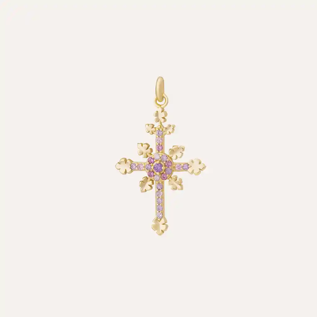 Charm Cross Pink Baño De Oro