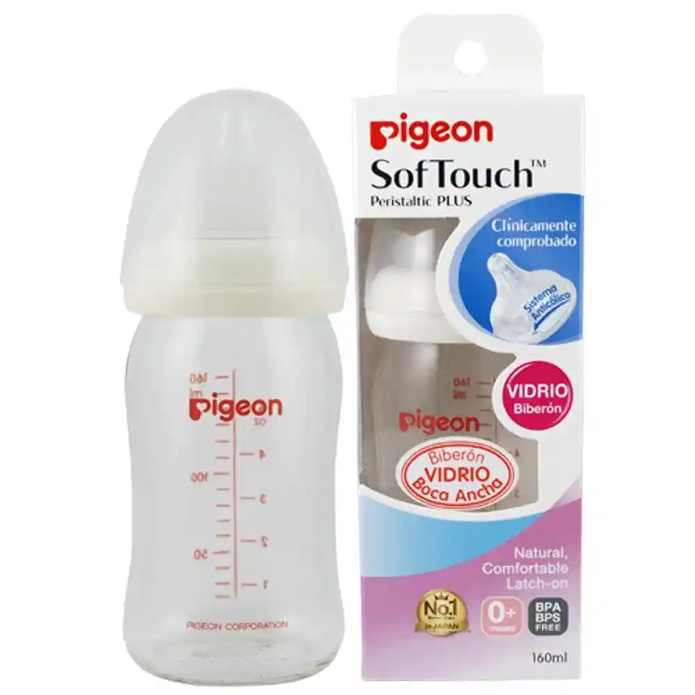 Mamadera Ancha Vidrio Pigeon Soft Touch 160ml