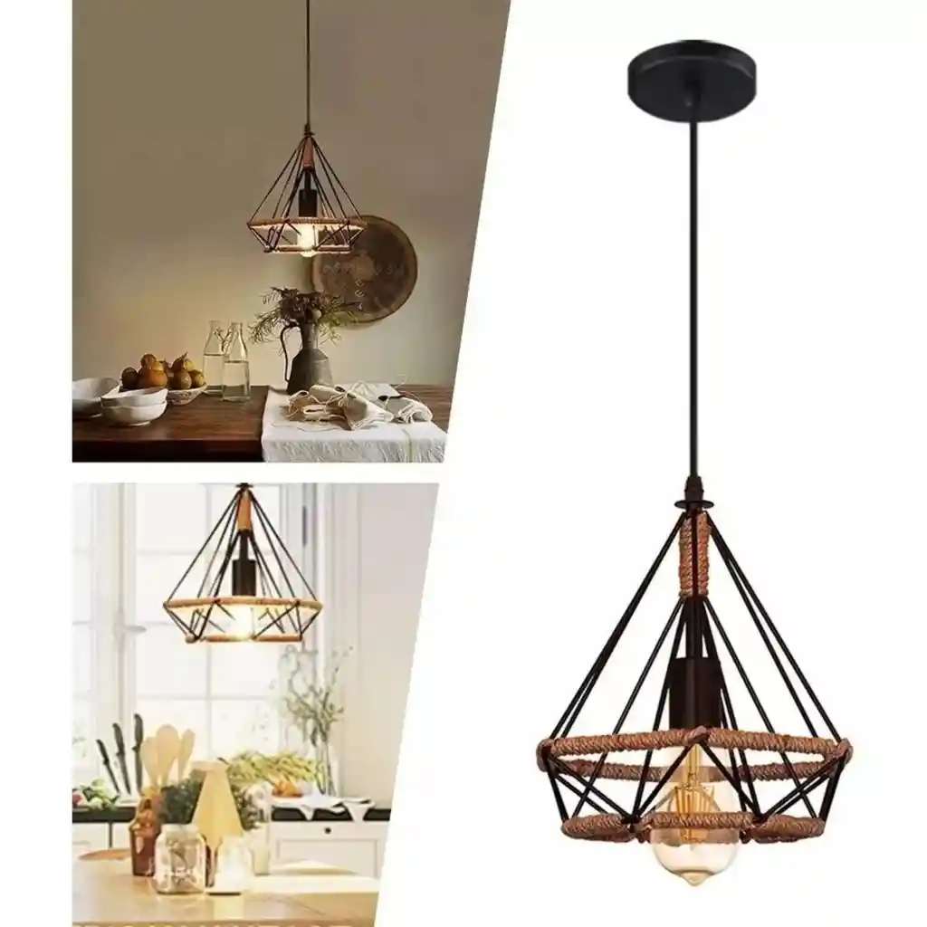 Lámparas Colgante Vintage Industrial Cuerda De Cáñamo