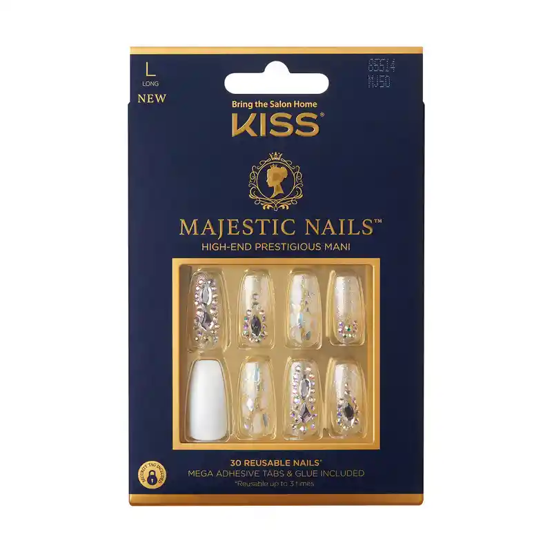 Uñas Kiss Majestic - White Diamond