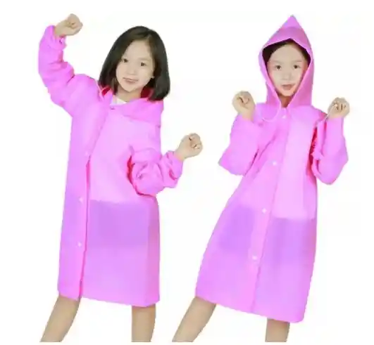 Impermeable Niños Rosado Con Gorros (lluvia Y Viento)