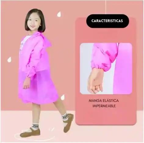 Impermeable Niños Rosado Con Gorros (lluvia Y Viento)