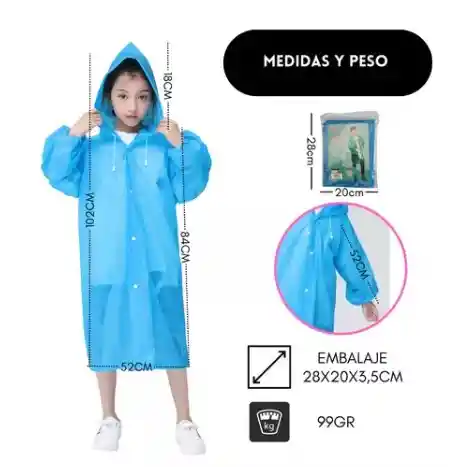 Impermeable Niños Azul Con Gorros (lluvia Y Viento)