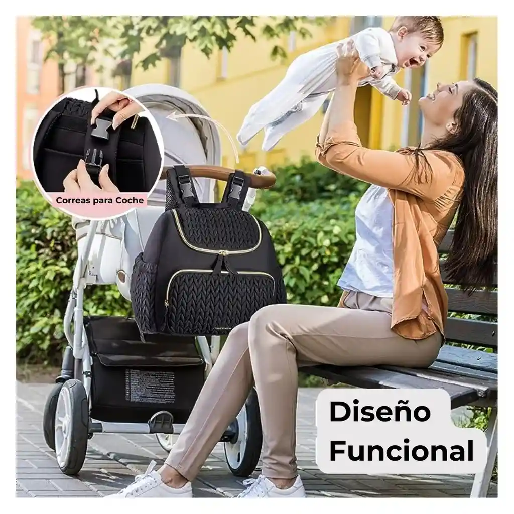 Mommore Mochila Pañalera Elegante Pequeña Con Bolsillos Térmicos - Negro