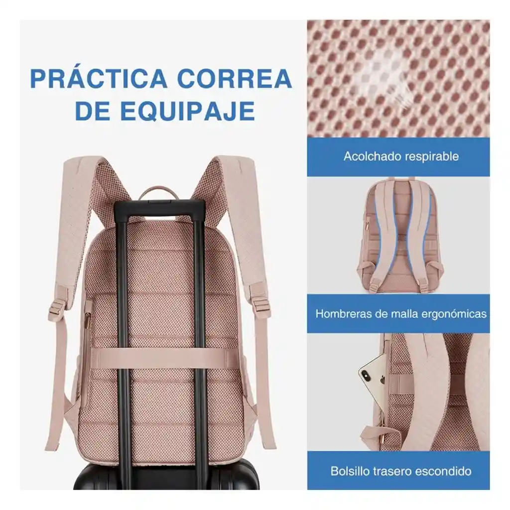 Bagsmart Mochila De Viaje Para Notebook De 15.6" - Rosa Tejido