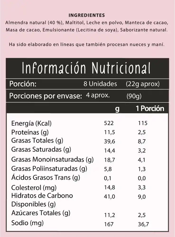 Almendra Natural Bañada En Chocolate De Leche (sin Azúcar O Gluten) 90g