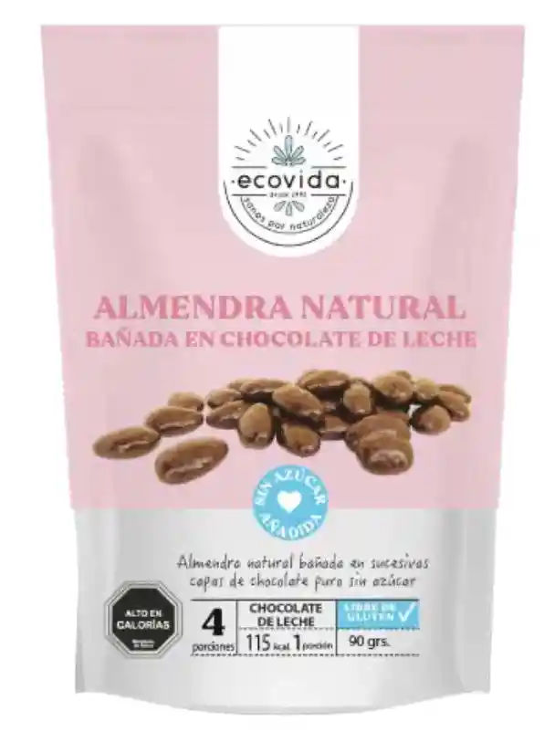 Almendra Natural Bañada En Chocolate De Leche (sin Azúcar O Gluten) 90g