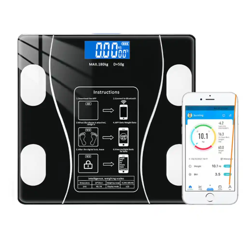 Pesa Balanza Electrónica Con Bluetooth 27 Cm Negro