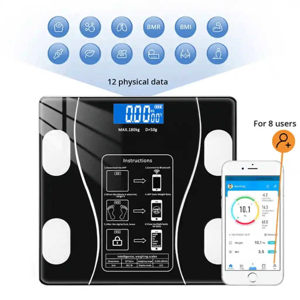 Pesa Balanza Electrónica Con Bluetooth 27 Cm Negro