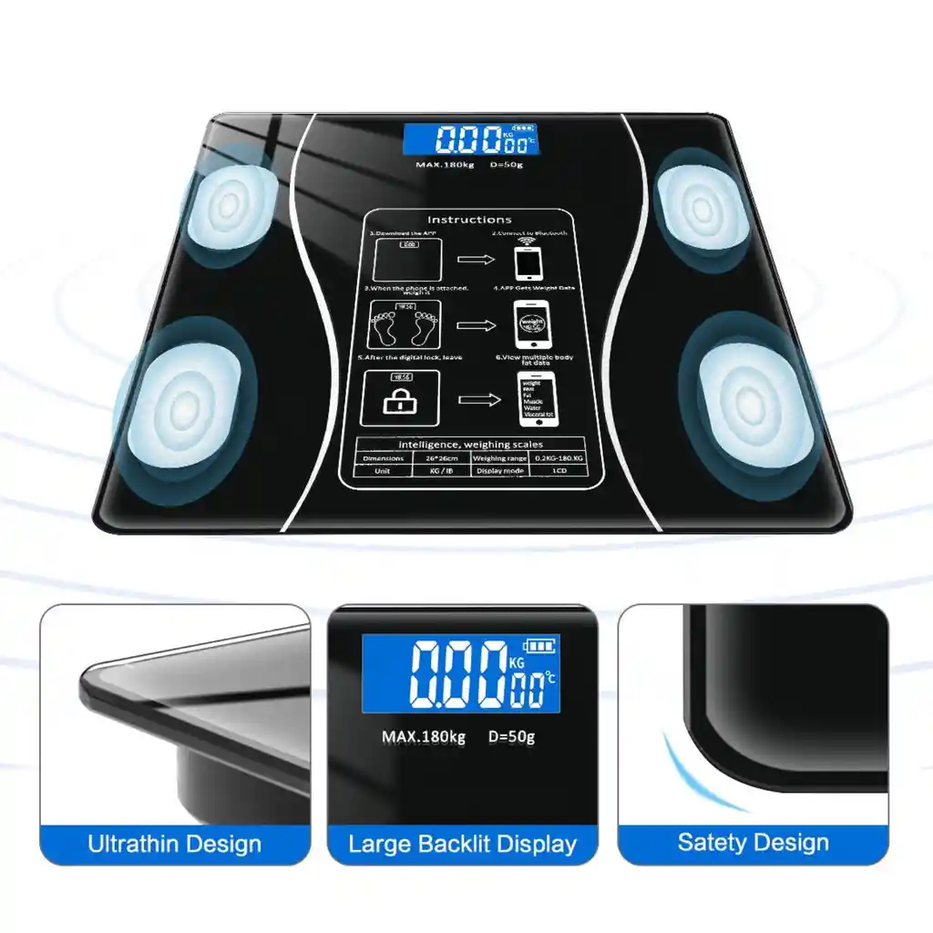 Pesa Balanza Electrónica Con Bluetooth 27 Cm Negro
