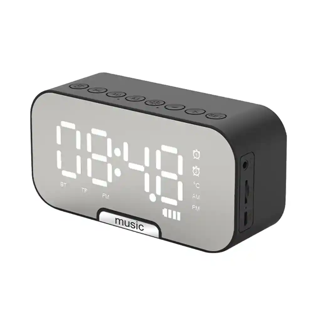 Radio Reloj Despertador Digital Parlante Bluetooth Y Espejo Negro