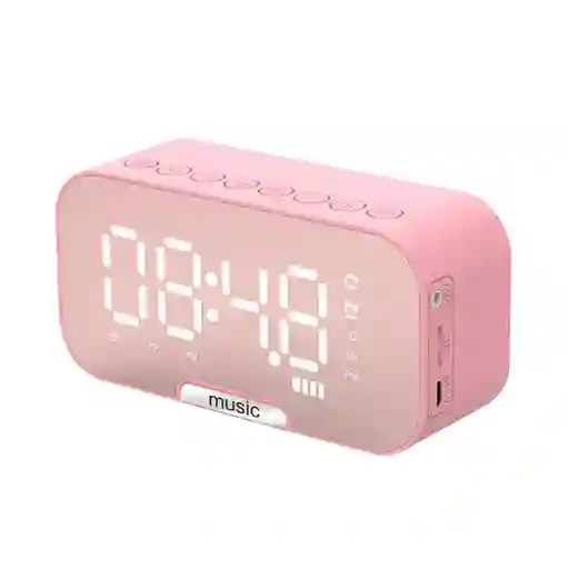 Radio Reloj Despertador Digital Parlante Bluetooth Y Espejo Rosa