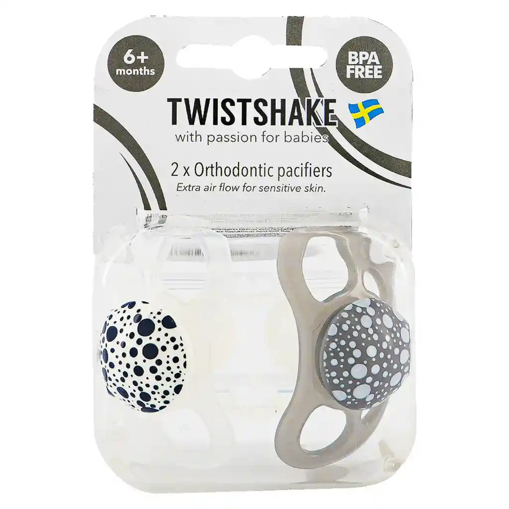 Pack Chupetes Twistshake 6 Meses + - Gris/blanco