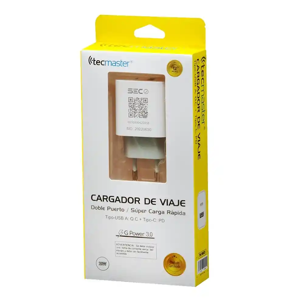 Cargador De Pared Tipo A + Tipo C Pd 20w