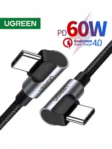 Cable Curvo Doble Usb-c/usb-c 3a Pd3.0 60w Max 2m Trenzado Negro Ugreen Us323