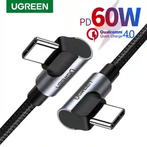Cable Curvo Doble Usb-c/usb-c 3a Pd3.0 60w Max 1m Trenzado Negro Ugreen Us323