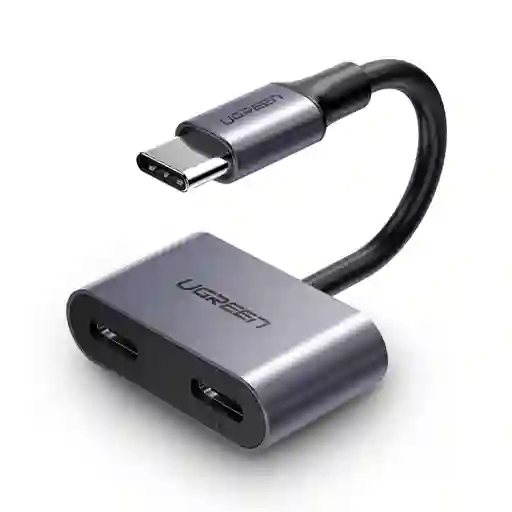 Splitter Usb-c / 2 Usb-c Audio+carga 3a Max 10cm Grisugreen Cm232