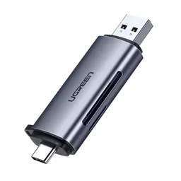 Lector 2en1 Multi-tarjeta Memoria Dual Usb-a 3.0/usb-c 3.1 (sd/microsd) Aluminio Silver Ugreen Cm185