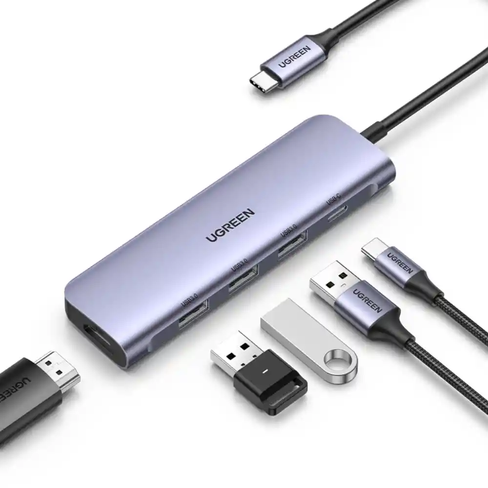 Multipuerto Usb-c / (1hdmi 4k/30hz) + (3usb 3.0) + (1in Usb-c Pd) Aluminio Ugreen Cm136