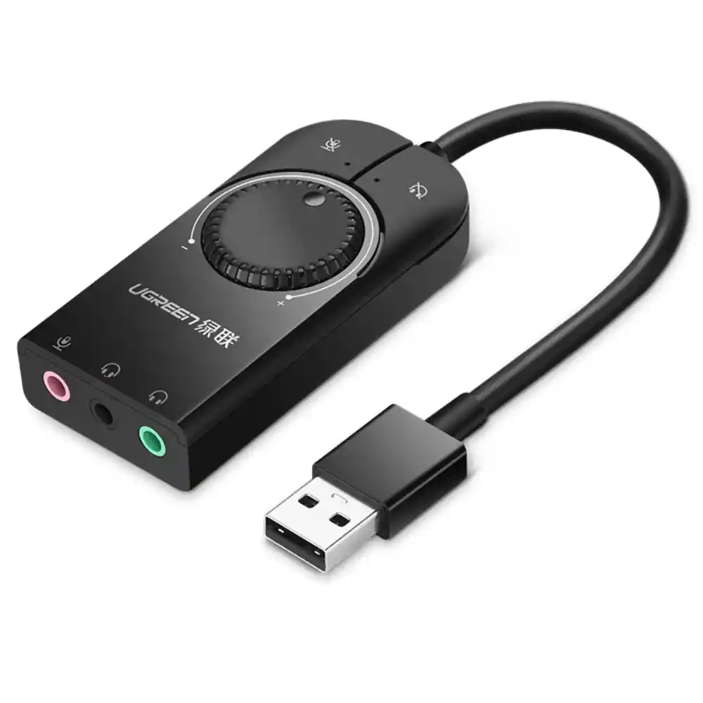 Tarjeta De Audio Externa 2.0 Usb-a/ 2jack 3.5mm M/2h (estereo + Mic) + Controles Negro Ugreen Cm129