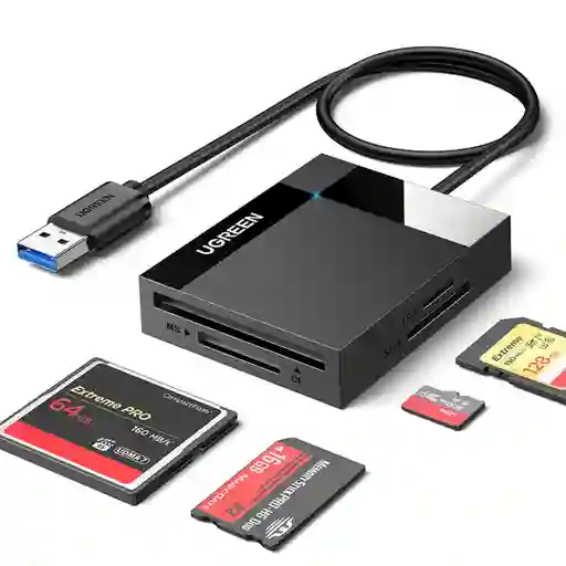 Lector 4en1 Multi-tarjeta De Memoria Usb-a 3.0 (sd/microsd/cf/ms) 50cm Negro Ugreen Cr125
