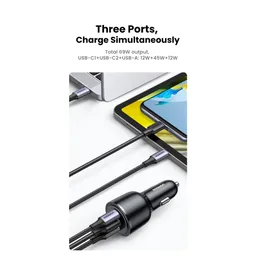 Cargador Automovil 2usb-c + 1usb-a Carga Rapida 69w Max Negro Ugreen Cd239