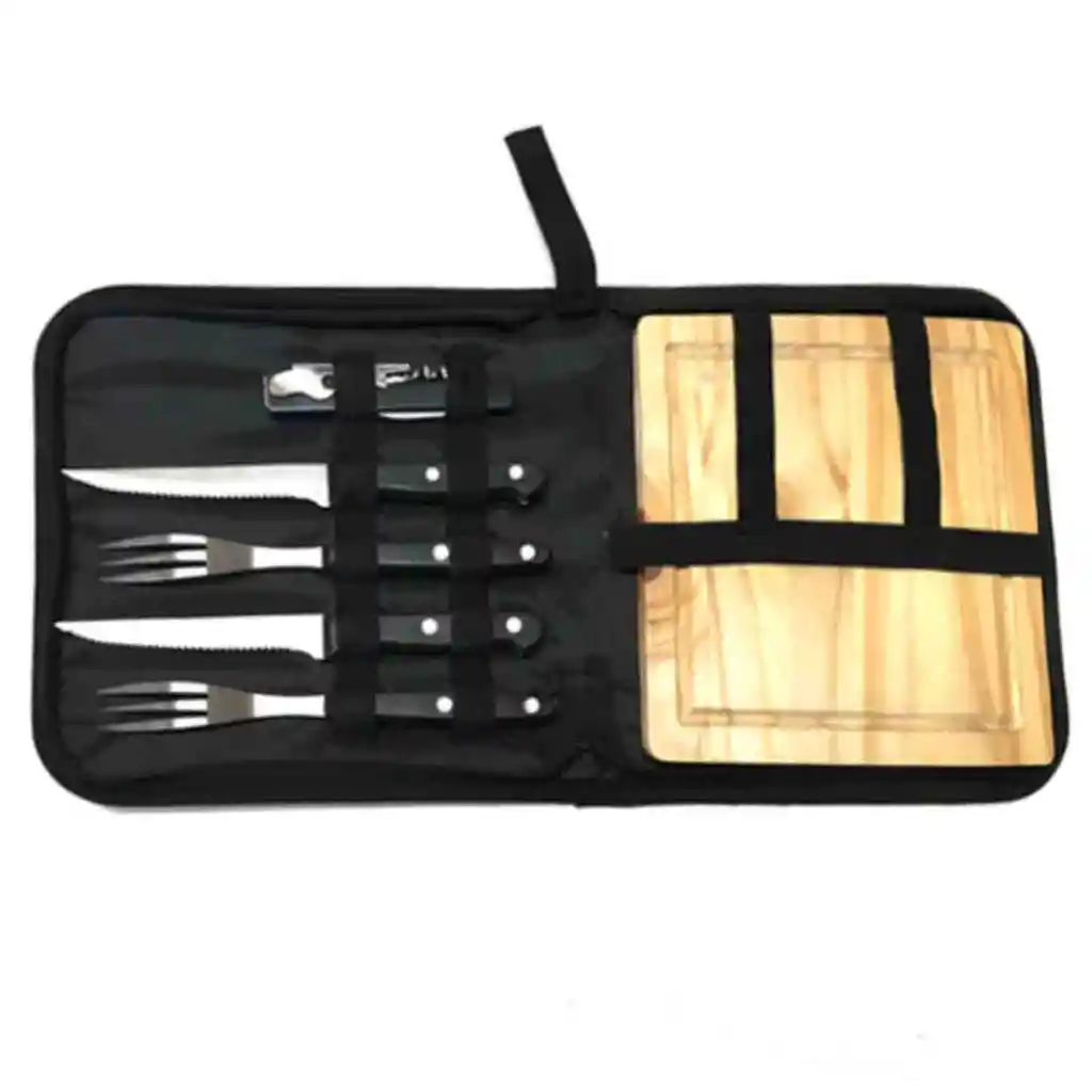 Set Asado Parrilla Bbq 6 Piezas Negro