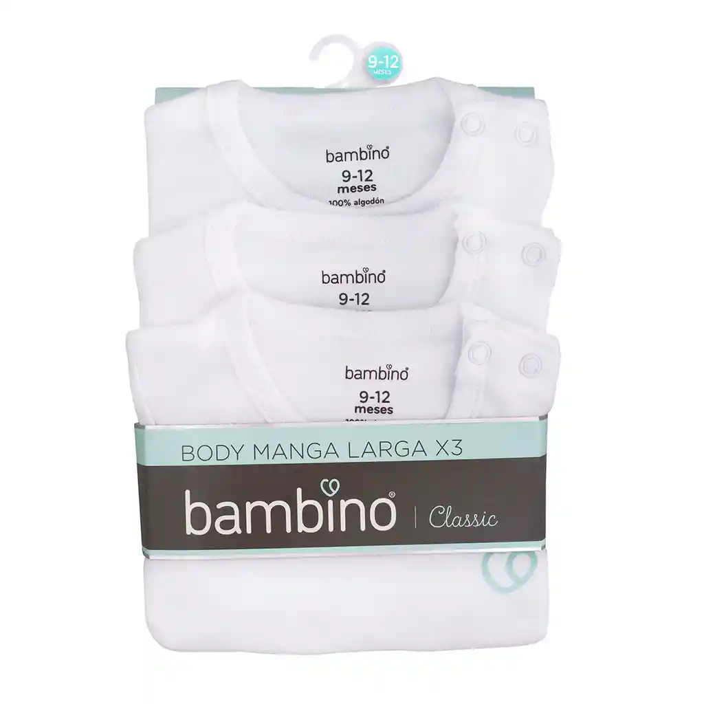 Tripack De Body Blanco Bambino 9-12 Meses