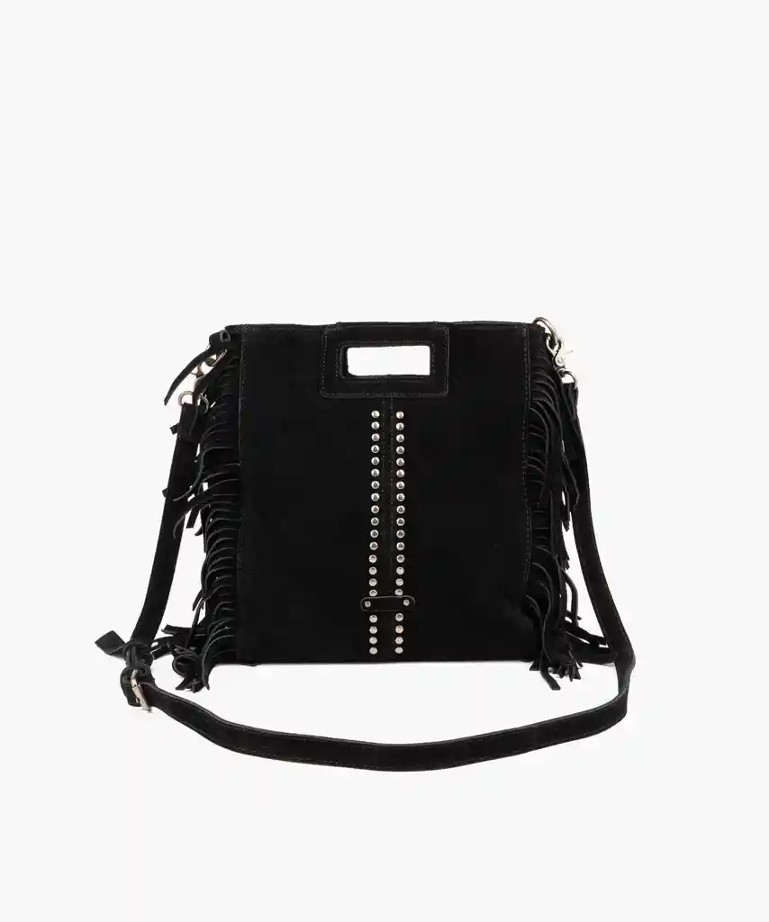 Cartera Gamuza Flecos Y Tachas Negro