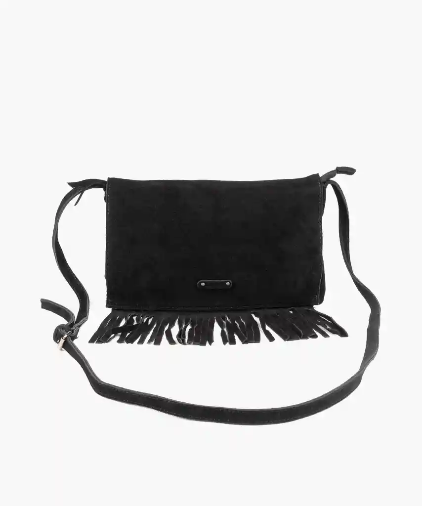 Cartera Gamuza Cruzada Flecos Negro