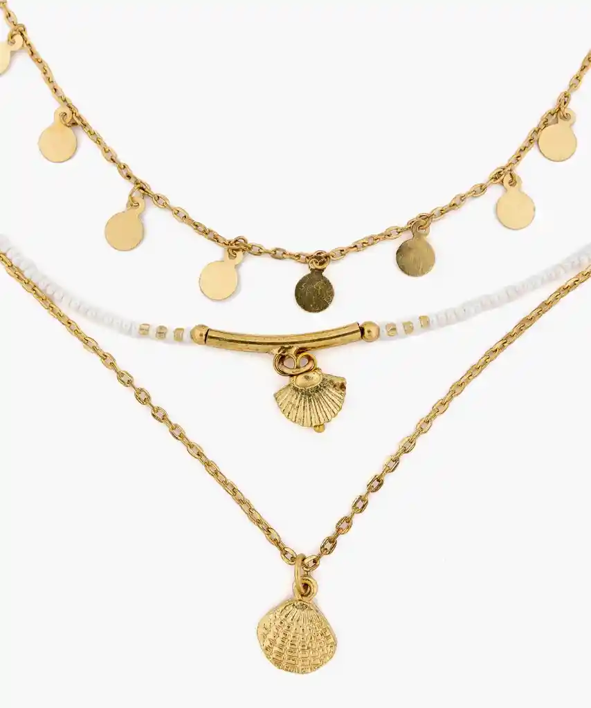 Collar Paradiso Moneda Y Conchitas Dorado