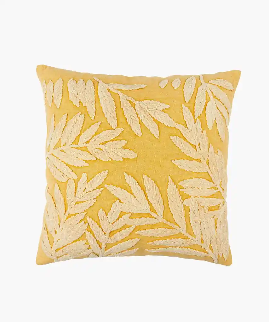 Cojín Algodón Hojas 45 X 45 Cm Amarillo