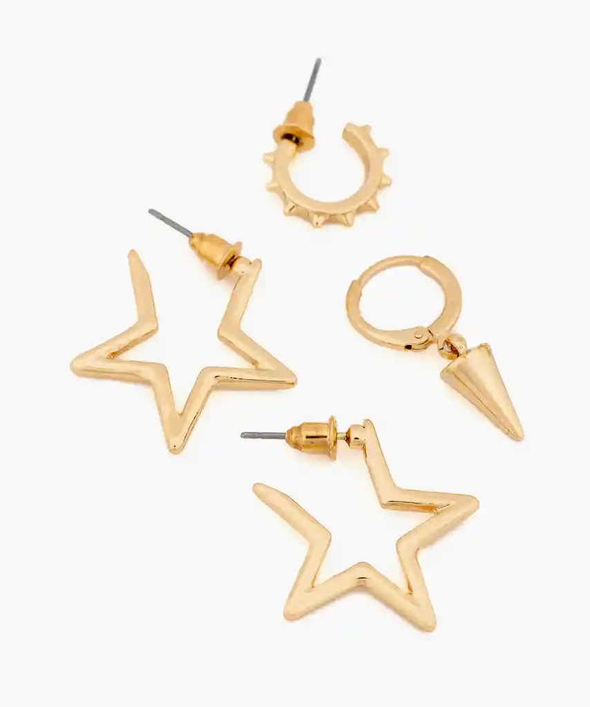 Set Aros Argollas Y Estrellas Dorado