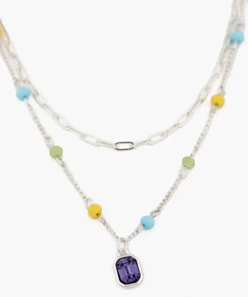 Collar Eslabones Y Colgantes Plateado