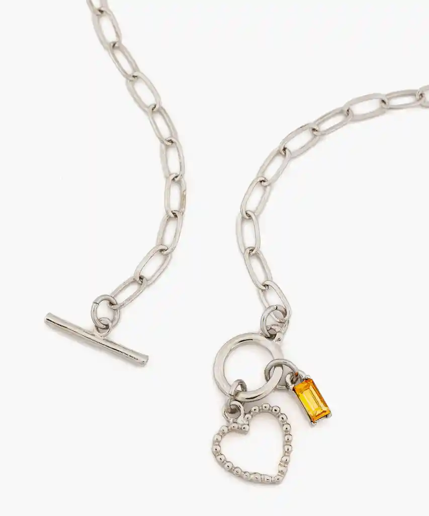 Collar Charm Y Broch En T Plateado