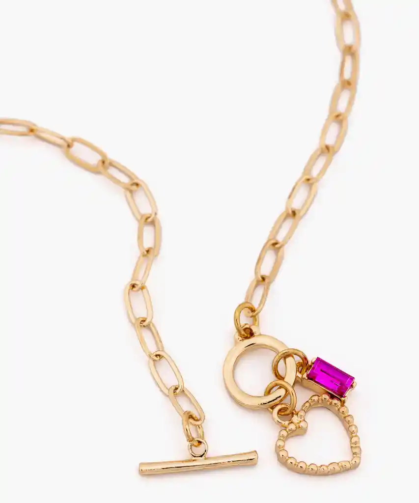 Collar Charm Y Broch En T Dorado