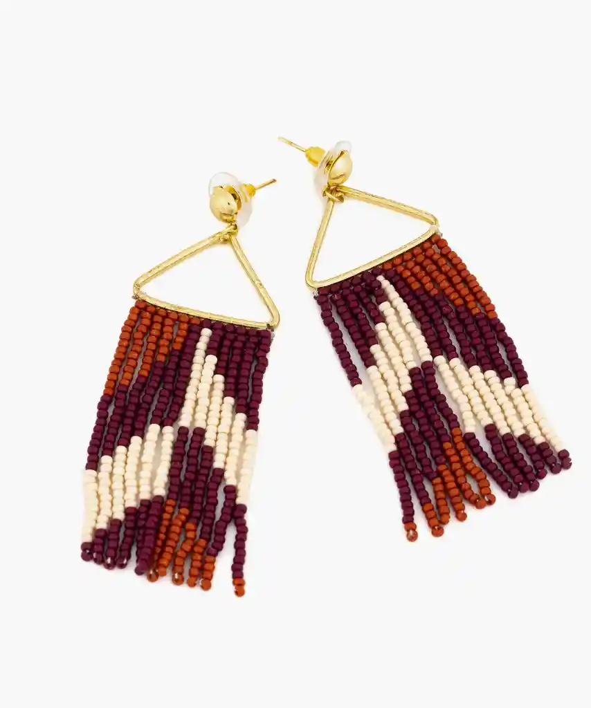 Aros Triángulo Mostacillas Dorado