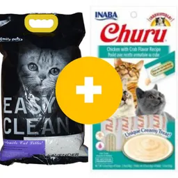 Arena Aglutinante 8 Kg Easy Clean + Churu Pollo 4 Tubos