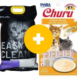 Pack 1 Churu Sabor Pollo + 1 Arena Easy Clean 8 Kilos