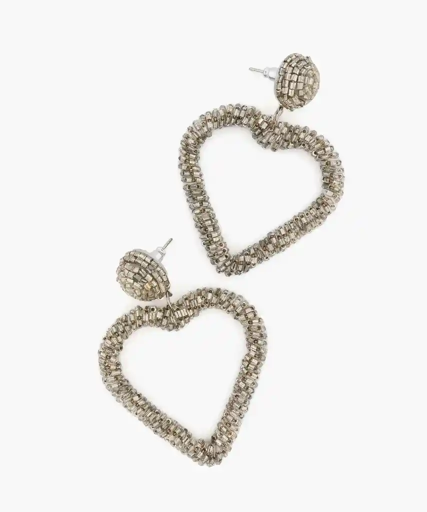 Aros Corazón Mostacillas Plateado