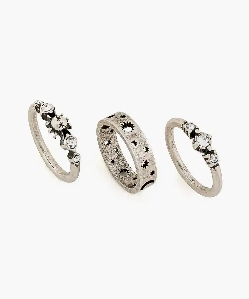 Set Anillos Acero Inoxidable Mystic M Plateado