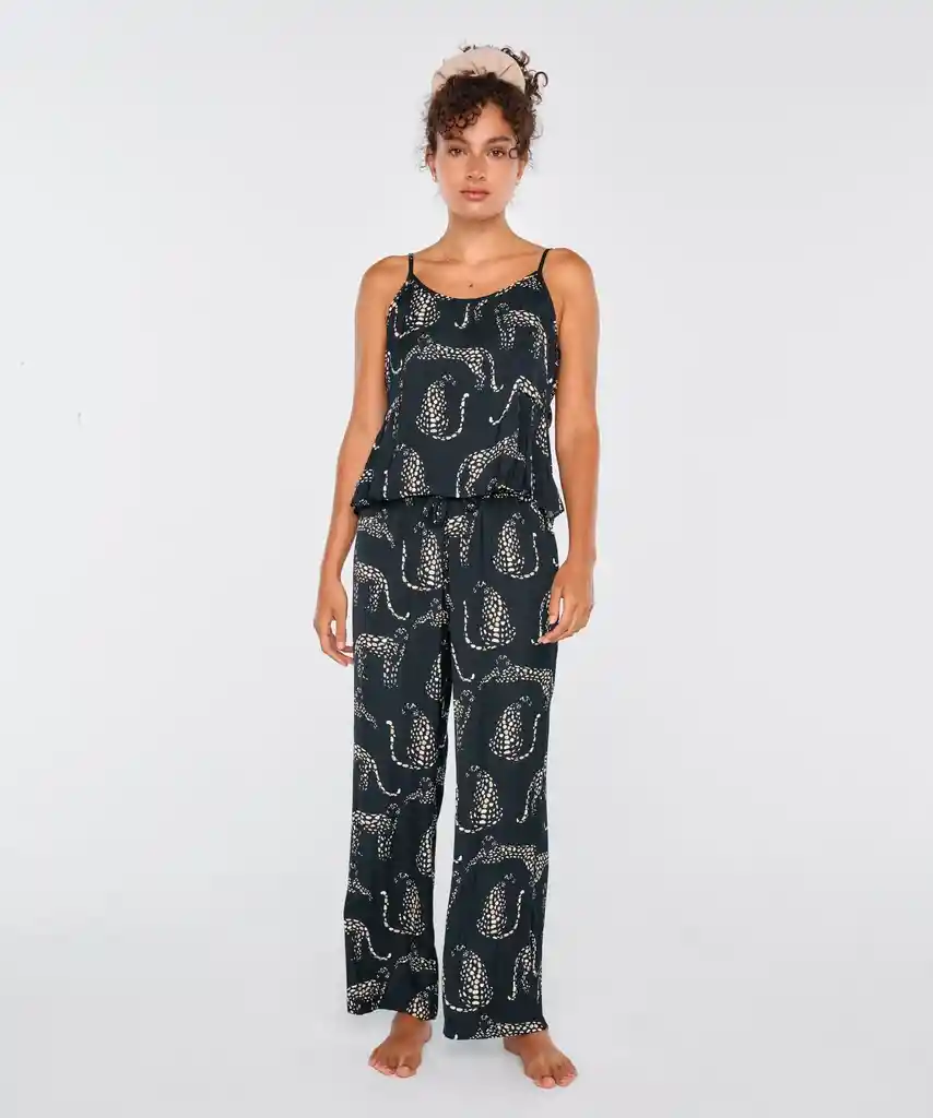 Pijama Dreamy Largo Vuelos Xl Black Leopard