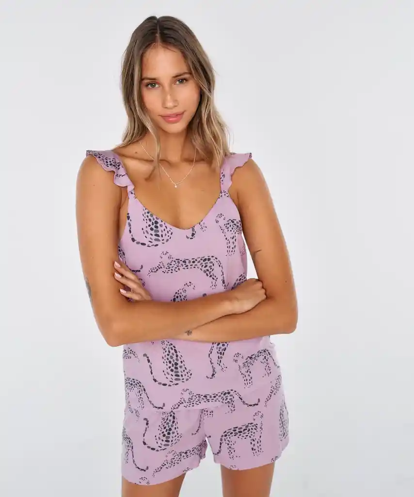 Pijama Dreamy Corto Vuelos Xs Lilac Leopard
