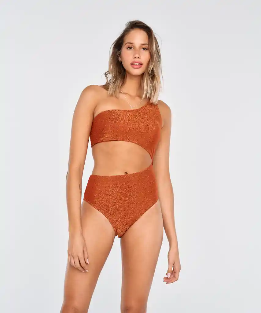 Traje De Baño Paradiso Lurex Abertura Xs Naranjo