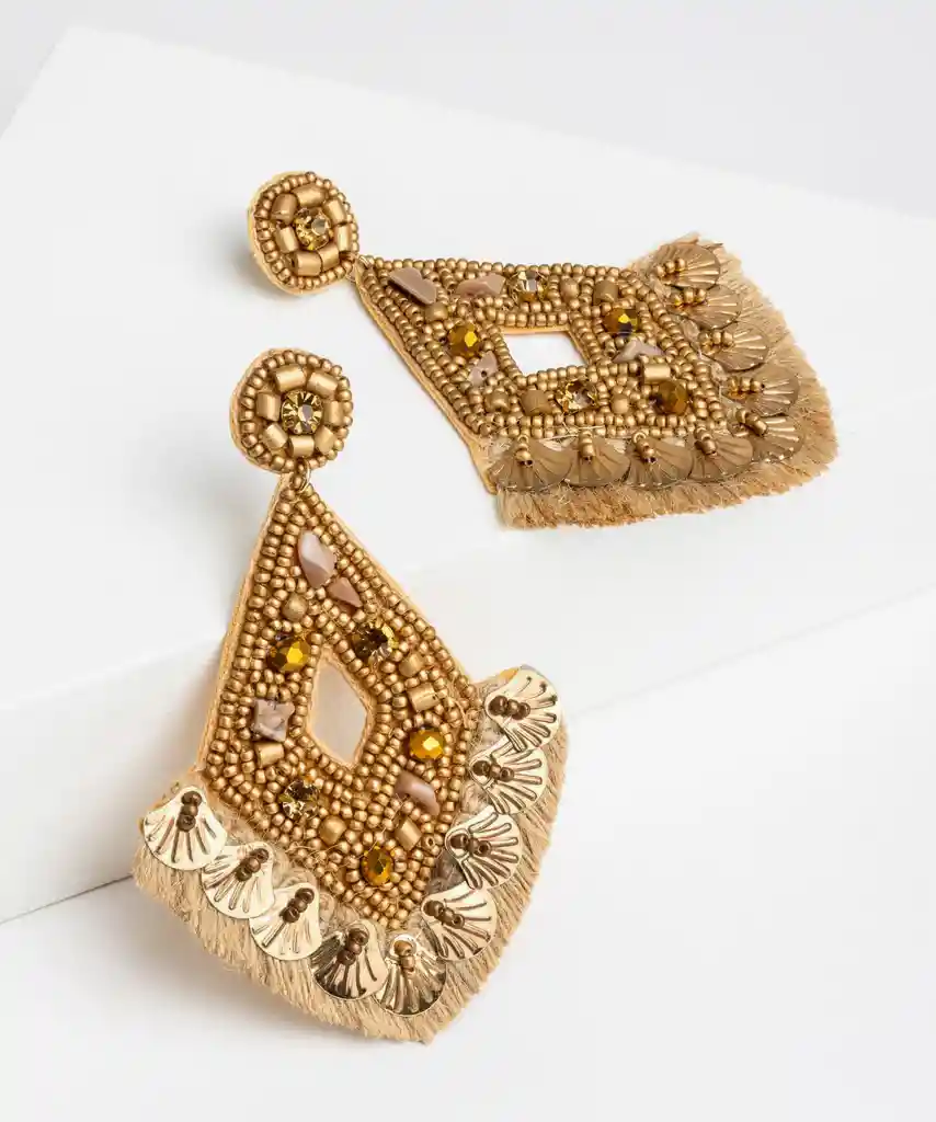 Aros Grandes Mostacillas Ovalados Dorado