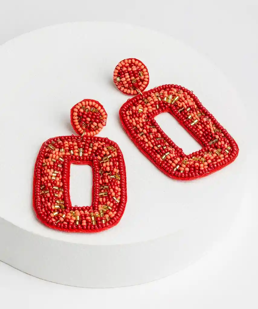 Aros Cuadrados Mostacillas Rojo