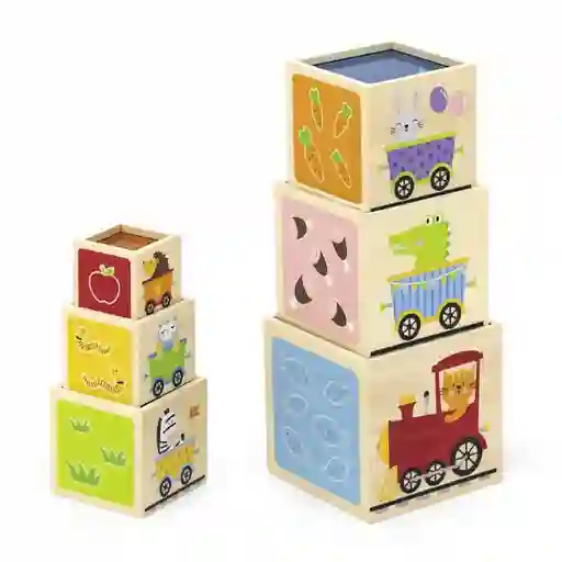 Juego De Puzzle Apilable Cubos De Madera Con Ventanas